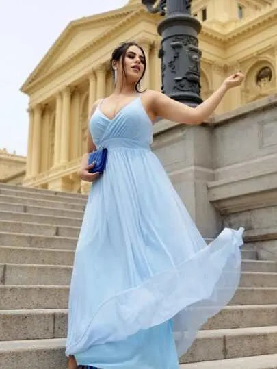 Vestido longo de festa tule alça forrado