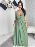 Vestido longo de festa tule alça forrado