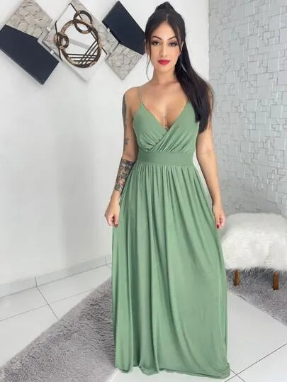 Vestido longo de festa tule alça forrado