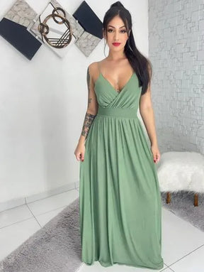 Vestido longo de festa tule alça forrado