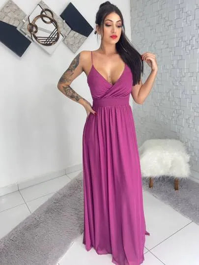 Vestido longo de festa tule alça forrado