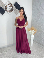 Vestido longo de festa tule alça forrado