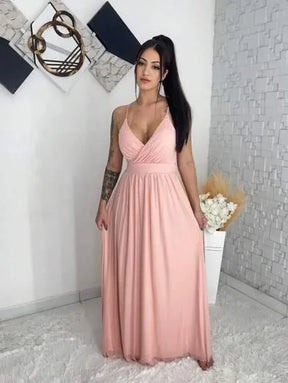Vestido longo de festa tule alça forrado