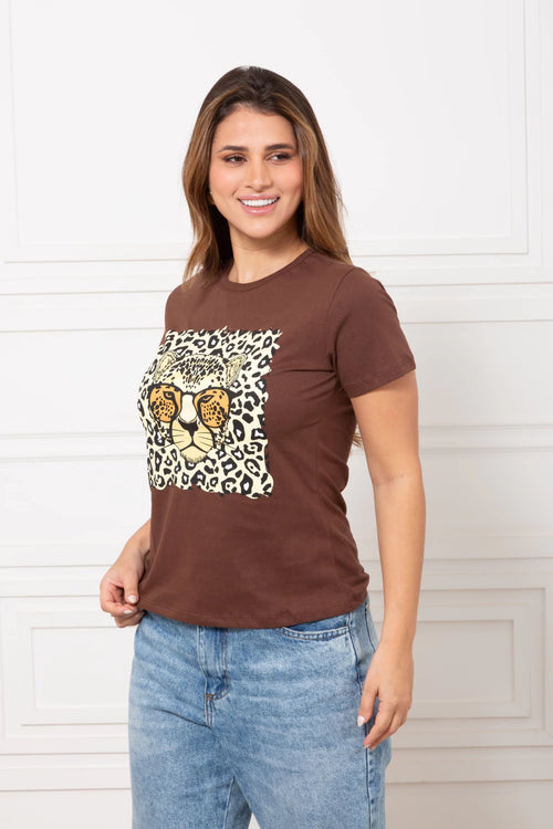 Blusa Algodão “classe A” T-Shirt Leopardo