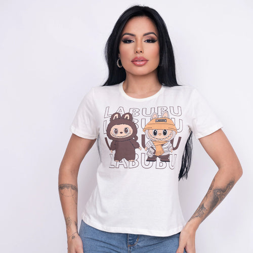 Blusa Algodão “classe A” T-Shirt Dupla de Labubu