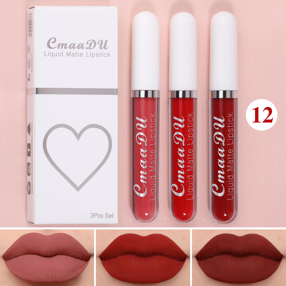 3 Pcs Lip Gloss Batom Longa Duração À Prova d'Água