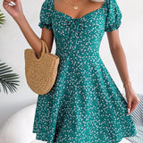 Vestido Feminino Curto Floral Manga Curta