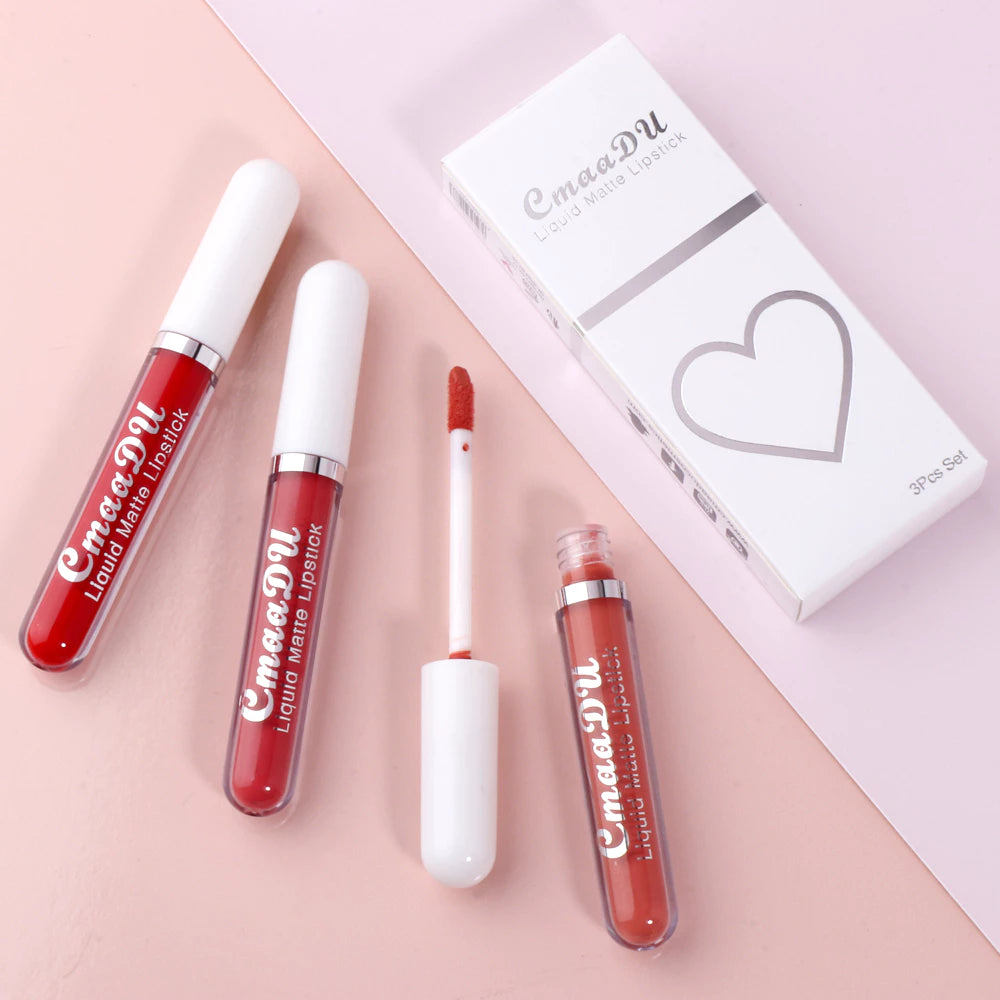 3 Pcs Lip Gloss Batom Longa Duração À Prova d'Água